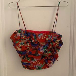 Zara Printed Crop Tank with Ruffle Detail